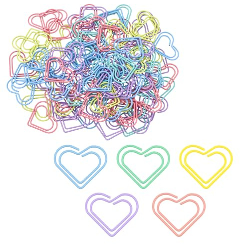 100 Stück Büroklammern Herz Klein Bunt Herzförmige Büroklammer Metal Paper Clips Papierklammern Set für Büro Schule Klassenzimmer Aktenklammer