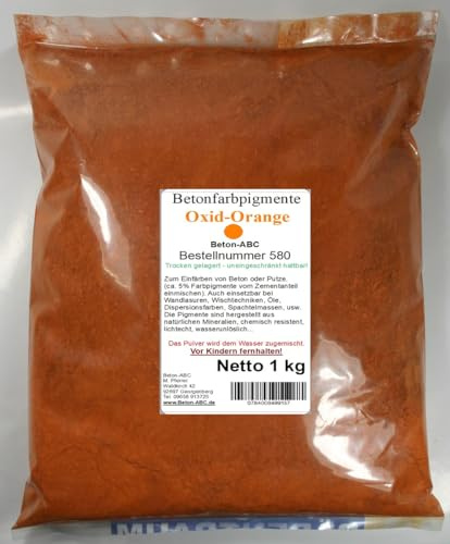 Pigmente 1kg Pulver Farben für Beton, Lehm, Mörtel, Kalkfarben, Epoxid, Silikon, Fugenmaterial, Eisenoxid (Orange 580-01)