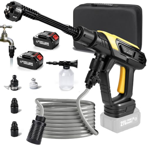Akku Hochdruckreiniger Kompatibel mit Makita 18V, 6-in-1 Drehdüse, 360L/H | mit 2 * 4000mAh Akkus, 5M Schlauch IPX5, Mobiler Tragbarer Druckreiniger Hausreinigung für Auto Terrasse Haushalt Reinigung