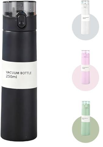 Senshuomy 8.8oz Mini Water Bottle,Small Flasks,Stainless Steel Insulated Water Bottles,Leakproof Drinks Bottle with Carry Handle for Hot&Cold Drinks,Coffe,Juice(Black)