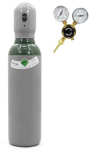 Argon Bouteille de gaz 5 l remplie 4.8 avec réducteur de pression | Gaz de soudage pur (100%) 150 bar pour soudage WIG/TIG | Nouvelle bouteille de gaz de protection 10 ans TÜV + mini régulateur Ar