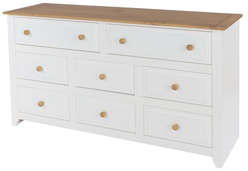 Core Products, Capri 6+2 Drawer Large Chest, White with solid Pine Top