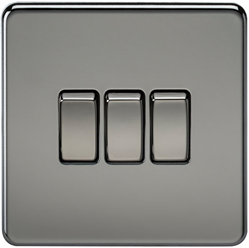 Knightsbridge SF4000BN Screwless 10 A 3-Gang 2 Way Switch, Black Nickel
