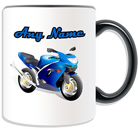 Regalo personalizzato motociclismo – Tazza, motivo: sport, vari colori disponibili, qualsiasi nome/messaggio sulla tua tazza unica – motociclismo Motor Bike, Ceramica, Black