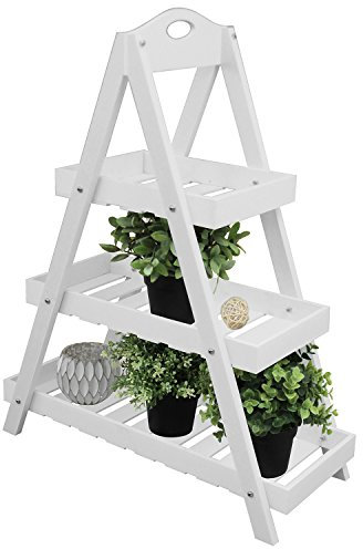 Multistore 2002 Holz Blumenetagere mit 3 Ebenen 24x60xH70cm Reinweiß Blumentreppe Gartenregal Blumenbank Blumenständer