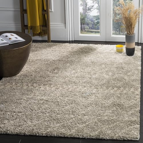 SAFAVIEH Zottelig Teppich für Wohnzimmer, Esszimmer, Schlafzimmer - Arizona Shag Collection, Kurzer Flor, Grau und Elfenbein, 201 X 279 cm