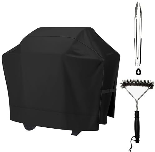 Nextcover Universal Gas Grill Cover Kit, 58'' 600D Canvas Heavy Duty Fade Resistant BBQ Grill Cover for Weber,Char Broil, Holland, Jenn Air,Brinkmann-Black,Including BBQ Brush and Tongs N21G802A