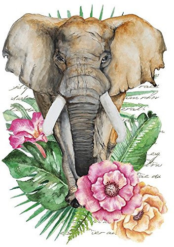 Ideen mit Herz Color Bügeltransfer, DIN A4, filigran ohne Hintergund, tropische Tiere | T-Shirts & Taschen mit Bügelmotiven verzieren | Transfer-Bilder aufbügeln | DIY Textildesign (Elefant)