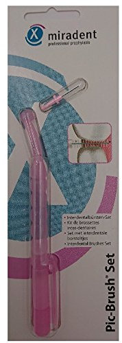 Mirandent Professional Prophylaxis - Pic-Brush Interdentalbürsten Set, Rosa Transparent – 4 Stück
