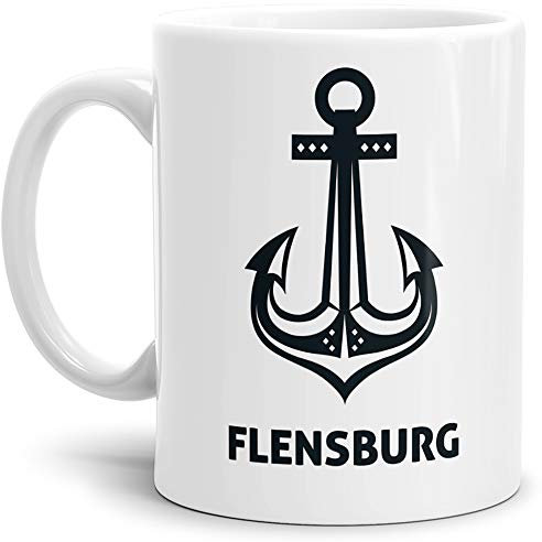 Tassendruck Anker-Tasse Flensburg Seemann/Hafenstadt/Küste/Souvenir/Kaffeetasse/Mug/Cup