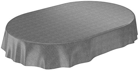 ANRO Wachstuchtischdecke Wachstuch Wachstischdecke Tischdecke Wachstuchdecke Anthrazit Leinenoptik Oval 200x140cm eingefasst