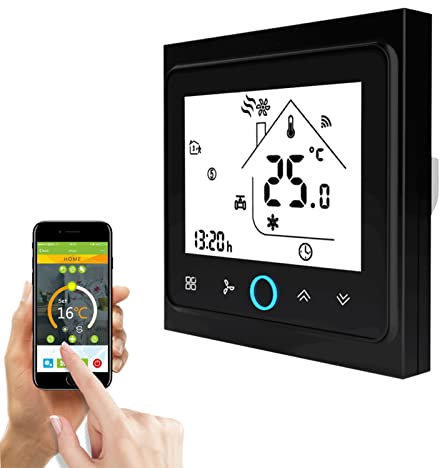 Qiumi Smart WiFi Thermostat, Temperaturregler Intelligente Klimaanlage, programmierbarer Temperaturregler, mit 2-Röhren-LCD-Bildschirm, Funktioniert mit Alexa Googlehome