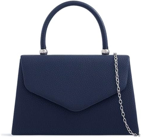 LeahWard Women's Faux Leather Clutch Bag,Top Handle Wedding Handbags (Navy)