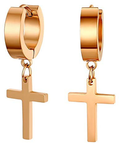 JewelryWe Schmuck Creolen Kreuz, Edelstahl Klassisches Kruzifix Ohrringe Ohrstecker Ohrhänger Ohr-Piercing für Herren Damen, Rosegold