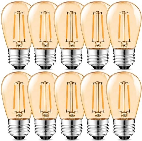 Suncan Lampadina LED Edison S14 E27, 2 W = 15 W, filamento vintage, vetro ambrato, bianco caldo 2700 K, angolo di diffusione 360°, non dimmerabile, confezione da 10
