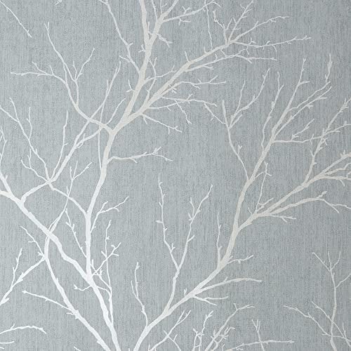 Fresco Duck Egg Winter Tree Wallpaper | Duck Egg Tree Wallcovering | Eco-Friendly Wallpaper
