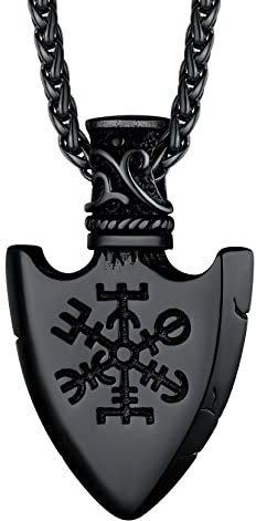 Richsteel Compas Vikingo Hacha Martillo Thor Colgante Nordico con Nudos Valknut, Color Negro