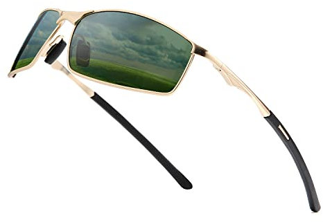 OuShiun Herren Sportbrille Polarisierte Sonnenbrille für Outdoor Metallrahmen UV Schutz Fahren Angeln Radfahren Laufen Fahrer Brille (Grün)