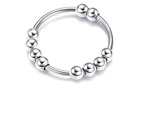 YADOCA 925 Sterling Silber Angst Ring für Damen Mädchen Stapelbare Ringe Spinner Bead Ringe Fidget Ring 8