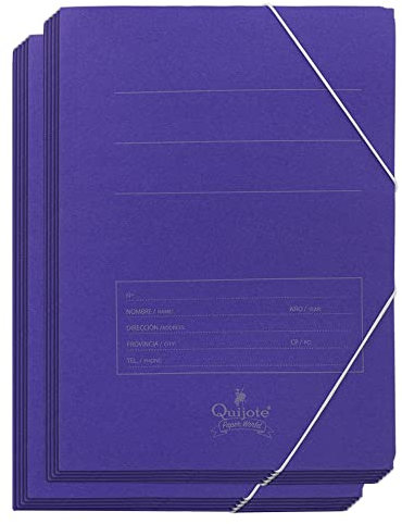 Quijote Paper World Carpetas de cartón - Pack de 10 carpetas con solapas y goma elástica, tamaño A4, color azul.