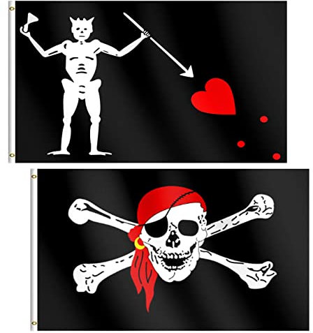 Omnisexual Bandanas rojas piratas + bandera de Edward Teach de 3x5 pies, decoración de barba negra, colores vivos y a prueba de decoloración, bufanda roja, póster de pared
