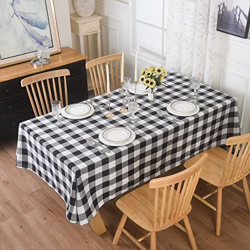 Cupuamon Tischdecke, wasserdicht, Polyester, rechteckig, kariert, für den Außenbereich, Ölflecken, für Pinics und Partys, 152 x 213 cm, Schwarz und Weiß, 2 Stück