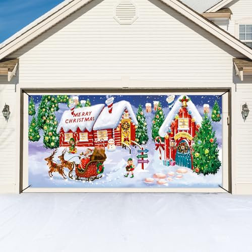 6 x 13 Pieds Bannière de Porte de Garage de Noël Large Merry Christmas Bonhomme de Neige Père Noël GNOME Toile de Fond de Sainte Nativité pour Nouvel An (Bonhomme de Neige)