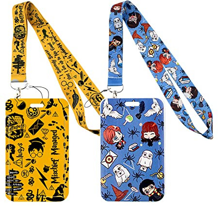 ID-Ausweishalter mit Lanyard, 2 stk Magic Academy Ausweishülle Kartenhülle mit Schlüsselband, ID Kartenhalter Ausweishalter Abzeichen Kit Für Ausstellung Büro Student, Blau Gelb
