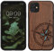 kwmobile Hülle kompatibel mit Apple iPhone 11 Hülle - Holz Case - Handy Cover - TPU Handyhülle in Dunkelbraun Vintage Kompass mit Perlmutt