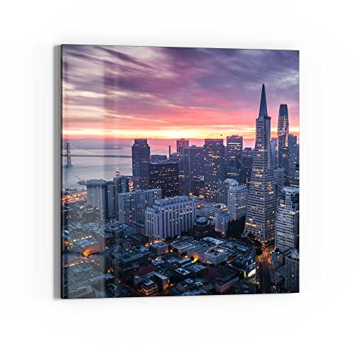 DEQORI Glasbild Echtglas | Motiv Blick auf San Francisco | quadratisch einteilig 30x30 cm | schöne Dekoration | Wandbild für Wohnzimmer, Schlafzimmer, Flur & Küche | moderne Wanddeko