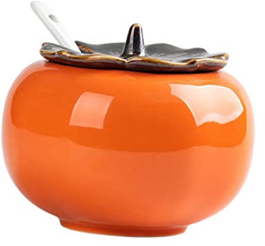 YARNOW 1 Jeu Pot D'assaisonnement En Céramique Pot D'épices De Cuisine Bol De Sel En Porcelaine Pot De Sou Bac à Sel Avec Couvercle Bol De Sel En Céramique Bocaux Kaki Conteneur Réservoir