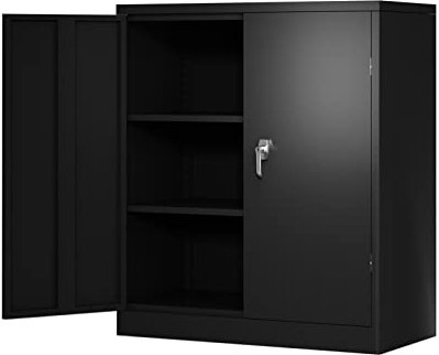 Aktenschrank Büroschrank Aktenschrank aus schwarzem Metall mit 2 Türen und 2 Einlegeböden, abschließbarer Stahlschrank for das Büro Büroschränke Aktenschränke