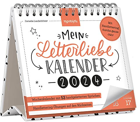 Mein Letterliebe Kalender 2024: Wochenkalender mit 53 handgeletterten Sprüchen und Handlettering-Übungen auf den Rückseiten