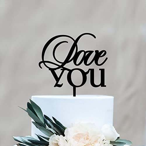 Rimego Love You Cake Topper - Scripted Laser Cut Acrylic Cake Topper for Wedding, Bridal Shower, Bachelorette Party - Calligraphy Cake Topper Wedding Gift