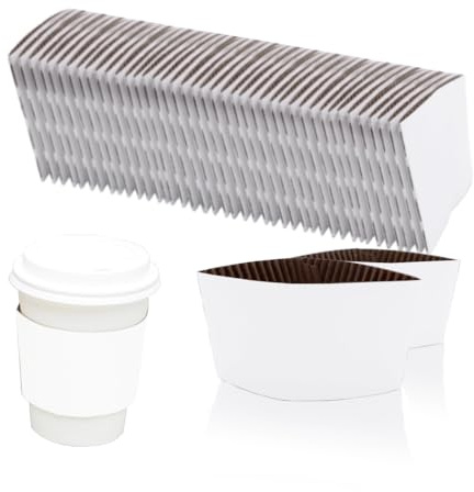EchoDone 8 oz Disposable Coffee Cup Sleeves for Hot Drinks Paper Corrugated Cup Jackets 200 Count Color White (Without Cups)