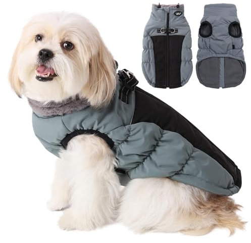 Savlot Hundejacke Winterweste Jacken Hundemantel Hundepullover Haustier Skifahren Kostüm Ärmellose Baumwolle Gepolsterte Weste Mit D-Ring (S, Blau)