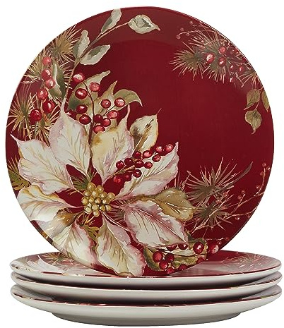 Certified International Winters Joy 11 Dinner Plates, Assorted Designs, Multicolor, Large, Set of 4
