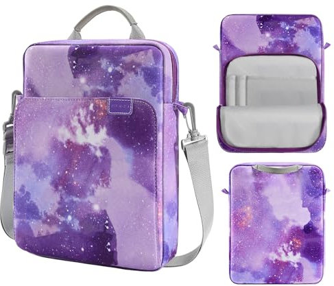 MoKo Laptop Case Compatible with MacBook Pro 13 Inch M2 2022/Pro M1 Pro/M1 Max 14.2 2021, Tab S8 Ultra 14.6 inch, Carry Case with Shoulder Strap & Handle, Compartments Protective Case, Purple Starry