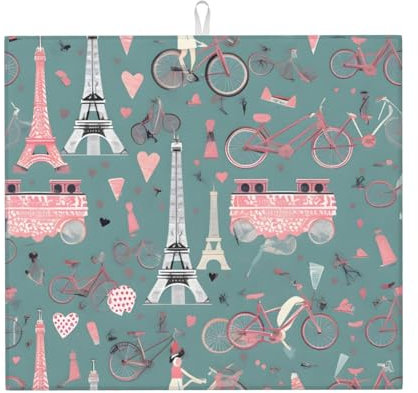 Romantische Paris Eiffelturm Fahrrad-Theke, ultrafeine Faser-Reinigungs- und Trockenmatte für effiziente Küchenreinigung