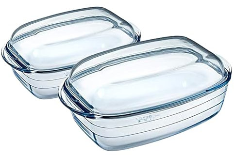 Ôcuisine® Large Rectangular Casserole Glass Dishes with Handles Oven Safe Borosilicate Glass Made in France (Rectangular Casserole Set of 2 (4.5LT & 6.7LT))