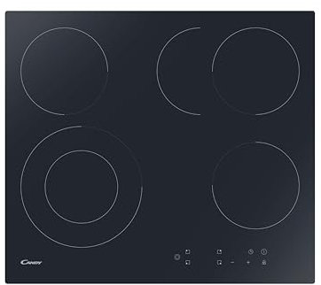 Candy CEH6DXECTT/1 Kochfeld/Autarkes Hi-Light Kochfeld/Breite 60 cm/Mono Touch Bedienung / 4 Kochzonen/Timer/Kindersicherung/Rahmenlos/Glas Schwarz