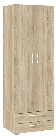 Oggi Eiche Sonoma Dreitüriger Kleiderschrank mit fünf Regalen und Kleiderstangen - Zeitloser Stil - Für Schlafzimmer, Gästezimmer, Flur
