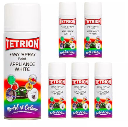 Tetrion Easy Spray Appliance White Paint 6 Pack 400ml - Ideal for Metal, Wood, Ceramic & Plastic - Quick Drying & Versatile