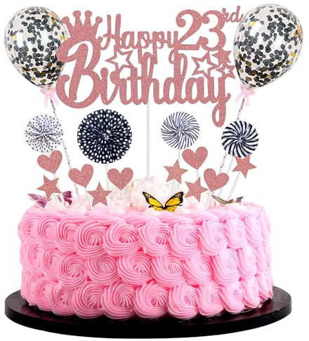 Jrzyhi happy 23th birthday cake topper for women 23 years old Hello 23 years rose gold black cake topper 23 year old cake topper 23 year old woman glitter cake topper for 23 years old