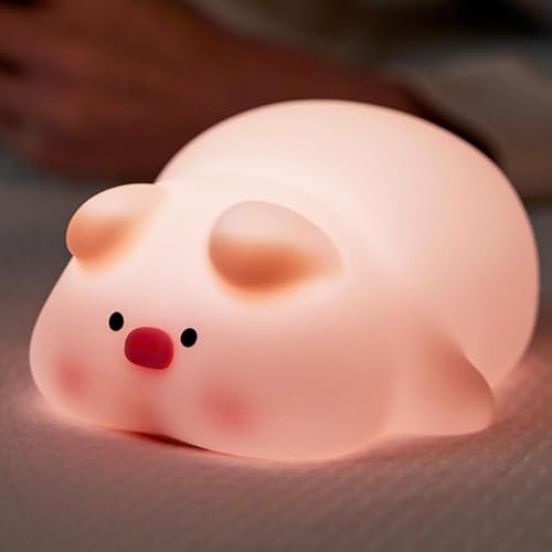 ONXE Night Light for Kids Bedroom, Cute Animal Pig Silicone Nursery Night Lamp Touch Control Nightlights USB Rechargeable Bedside Lamp for Baby Toddlers Women Teen Girls Breastfeeding Gift