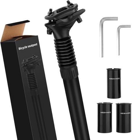 NVIYAM Sattelstütze Gefedert 27,2mm,Sattelfederung Fahrrad mit 3 Sattelstütze Adapter(28,6 & 30,9 & 31,6mm),Fahrrad Sattelstütze Gefedert Tragend 150 kg,für E-Bike,MTB,Trekking Citybike,Downhill