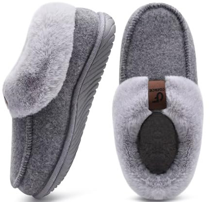 COFACE Chausson Femme Hiver Chaud Feutre Pantoufles Peluche Fourrure Fourrés Doublure Fermé Charentaise Confort Mousse à Mémoire de Forme Orthopedique Slippers Maison Antidérapant Semelle Gris 39