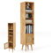 KOMFOTTEU Colonne de Salle de Bain à 5 Niveaux, Armoire de Rangement Haute avec Porte en rotin & Pieds en Bois Massif, Meuble Colonne, Étagère réglable, Naturel, 29,5 x 29,5 x 137 cm