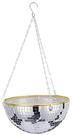 Modern 10inch Mirror Ball Hanging Planter with Ceiling Hook for Indoor Plants Stylish Disco Ball Design for Wall or Ceiling Decoration Unique Window Plants Basket for Home or Office Décor