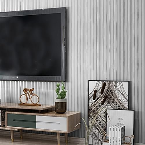 Beswitory Silver Grey Wallpaper Feature Embossed Vertical Stripe Wallpaper Luxury Nordic Modern Wall Paper Free No Match Pattern for Living Room Bedroom Kitchen TV Background